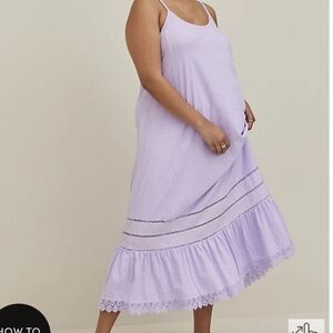 🆕️ 2X LILAC CROCHET TRIM MAXI DRESS/ NIGHTIE / COVER UP - SLUB COTTON WA
